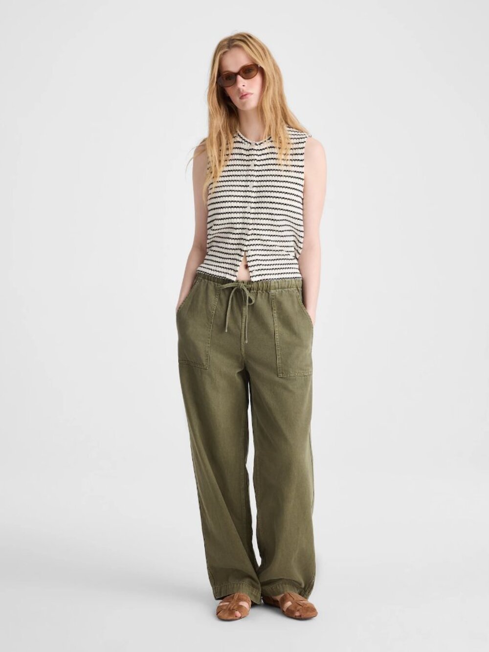 Madewell Cream/Black Striped Button-Down Textured Tuck Stitch Shell Top S NWOT - Picture 5 of 6